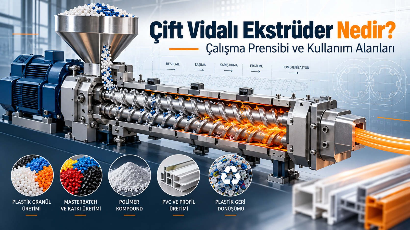 Çift Vidalı Ekstrüder Nedir? Çalışma Prensibi ve Kullanım Alanları